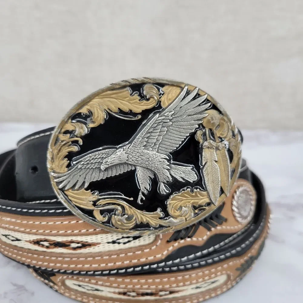 Siskiyou Eagle Oval Belt Buckle and Size 46 Leather Western Belt Cowboy